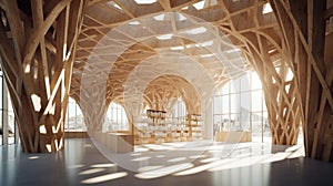 Timber library structures in a parametric design. Generative AI