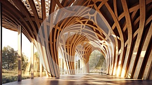 Timber library structures in a parametric design. Generative AI