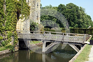 Timber ridge over a moat. Hever castle's entrance in Kent, England