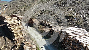 Timber stacks aerial at Bonny Glen in County Donegal - Ireland