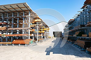 Stacks of timber on risers.
