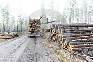 Timber truck on swedish dirt road