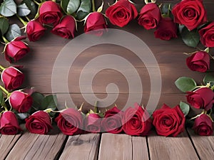 Timbered Beauty. Red Roses Gracing a Wooden Background