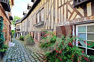 Timbered buildings in the town of Honfleur, Normandy, France