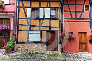 Timbered houses in Eguisheim street, Alsace, France