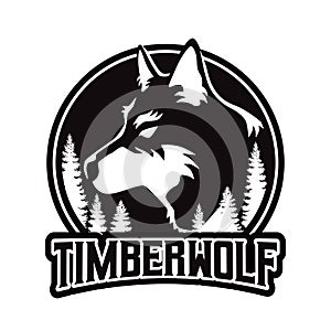 Timberwolf Mascot Black Logo Design. Wolf Logo Design in Black White photo