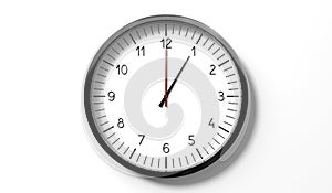 Time at 1 o clock - classic analog clock on white background