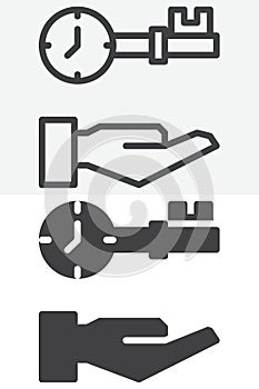 Time access line and solid vector icon set