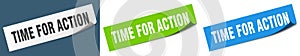 time for action banner. time for action speech bubble label set.