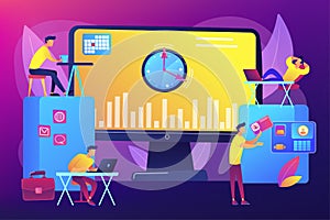 Time and attendance tracking system concept vector illustration