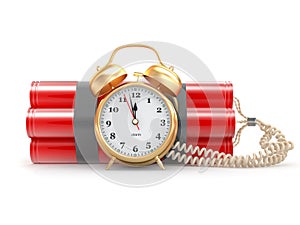 Time bomb with alarm clock detonator. Dynamit