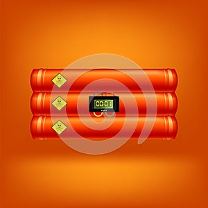 Time Bomb. Detonate Dynamite Concept. TNT Red Stick. Digital Countdown Timer Clock. Explode Flash, Burn Explosion. photo