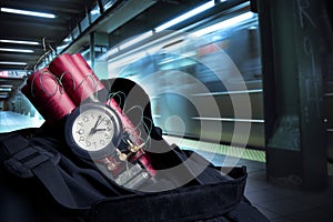 Time bomb inside a backpack in a subway station