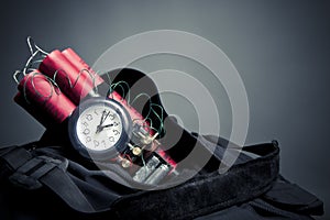 Time bomb inside a backpack in a subway station