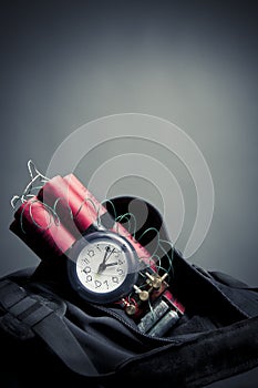 Time bomb inside a backpack in a subway station