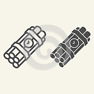 Time bomb line and glyph icon. Dynamite vector illustration isolated on white. Detonator outline style design, designed