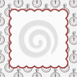 Time border with silver stopwatch on white