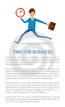 Time for Business Poster, Businessman Runs at Work