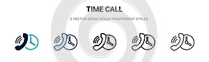 Time call icon in filled, thin line, outline and stroke style. Vector illustration of two colored and black time call vector icons