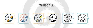 Time call vector icon in 6 different modern styles. Black, two colored time call icons designed in filled, outline, line and