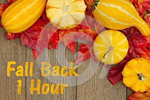 Time Change message with fall gourds