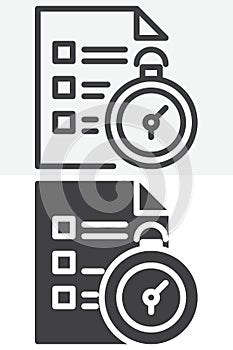 Time checklist line and solid vector icon set