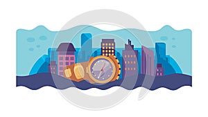 Time in the City with Clock and Skyline Vector, vector design Generative AI