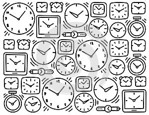 Time and clock background. Alarm-clock. Watch workshop. Vector line. Editable outline stroke.