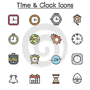 Time and clock color line icon set