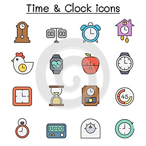 Time and Clock color line icon set