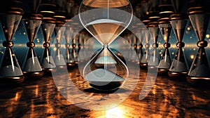 Time with clock faces, hourglasses, and surreal elements symbolizing the continuum of past