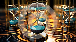 Time with clock faces, hourglasses, and surreal elements symbolizing the continuum of past