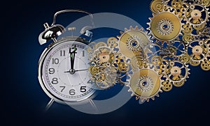 Time clock gears mechanism complex background - 3d rendering