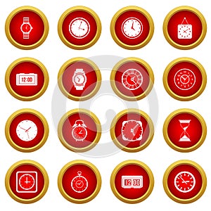 Time and Clock icon red circle set