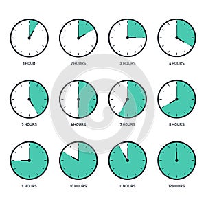 Time clock icon set flat design