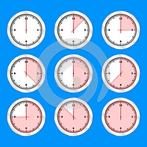 Time clock icon set flat design, vector illustration.