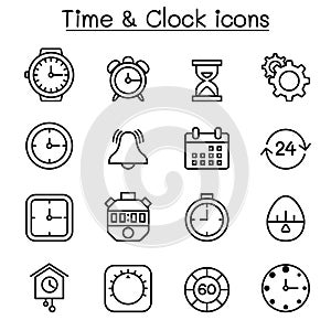 Time & clock icon set in thin line style