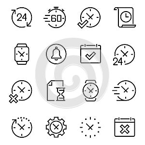 Time and clock icons, editable vector stroke