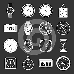 Time and Clock icons set grey vector