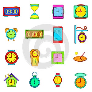 Time and Clock icons set, pop-art style