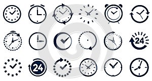 Time and clock icons set, stopwatch, timer, , time management concept, fast stopwatch line icon, watch icon, black clock sign