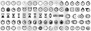 Time and clock icons set, stopwatch, timer, , time management concept, fast stopwatch line icon, watch icon, black clock sign