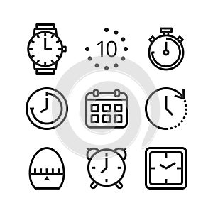 Time and clock isolated vector icon set