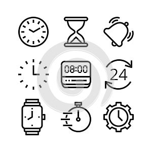 Time and clock isolated vector icon set