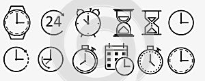 Time and clock line icons. Vector linear icon set