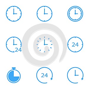 Time and clock line icons. Vector linear icon set