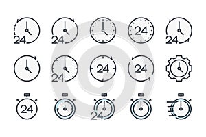 Time and Clock related color line icon set.