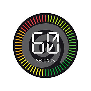 Time And Clock, 60 Seconds - Vector Illustration - Isolated On W