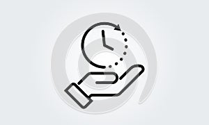 Time, clock stop watch, limited offer, happy hour, deadline concept, hand, line icon, vector illustration