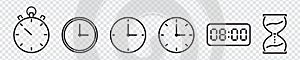 time and clock, thin line icon set.